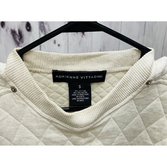 Adrienne Vittadini Womens Small Off White Quilted Long Sleeve Sweater - Picture 3 of 3